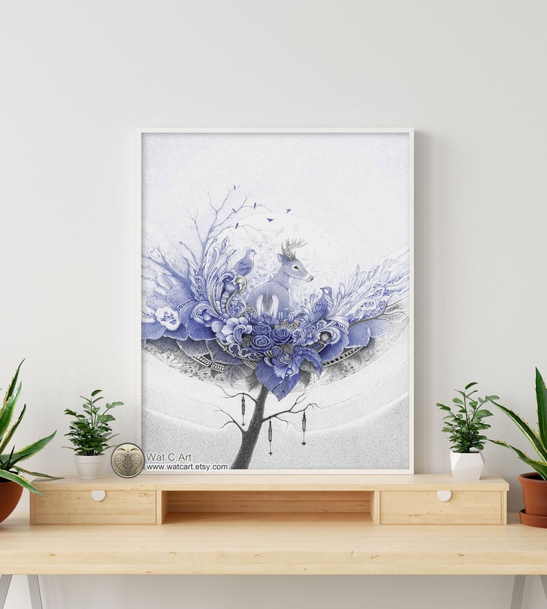 Instant download printable art Life under the moonlight Ballpoint pen Art for gift Art Print Wall Art Home decor or Collectibles
