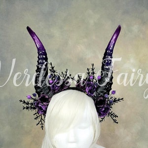 Black and Purple Maleficent inspired horns headpiece, dark fairy horns crown, Gothic horns headpiece.