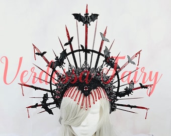 Vampire Queen Bat headdress. Gothic spike headdress. Black and red Halloween headpiece. Dracula crown.