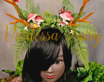 Serre-tête Bois De Cerf MOSTORY Pour Femme - Costume Renne, Fée, Elfe - Décoration Mousse Et Feuilles - Pour Cosplay, Halloween, Noël