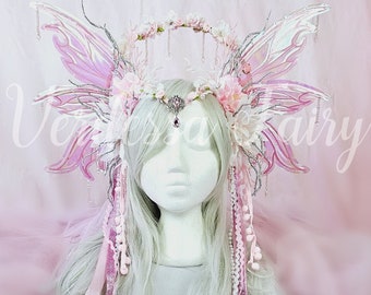 Blossom Fairy wings headpiece.  Pink Fairy headdress. Spring fairy headdress.