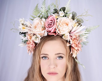 Vintage Pink Rose Flower Crown: Fairy Cosplay Headpiece