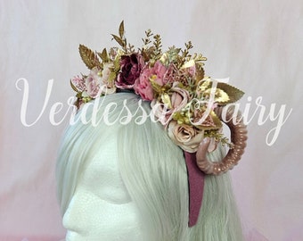 Pink horns headpiece. Mini Ram Horns headpiece vintage dusty pink. Pink fantasy headpiece, woodland fairy headpiece.