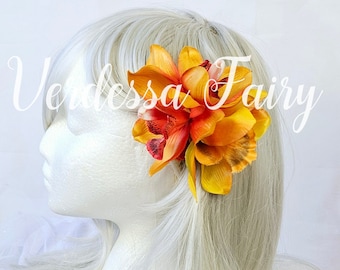 Orange orchid hair clip.  Orchid Pin Up hair clip. Harmony Day hair clip.