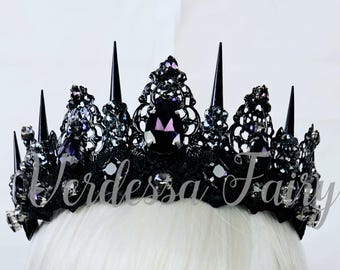 Gothic Bride Spiked Crown: Black & Dark Purple Tiara. Evil Queen crown.