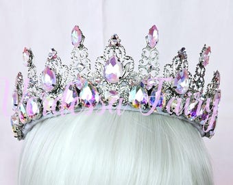 Silver & Pink Rhinestone Crown, Bridgerton inspired Princess Tiara for Special Occasions
