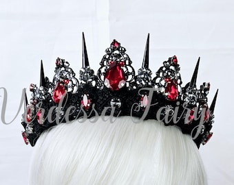 Gothic Bride Spiked Crown: Black & Red Tiara. Vampire Queen crown.