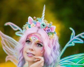 Pastel rainbow unicorn headpiece for adult or child.