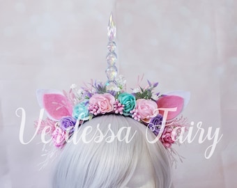 Pink, mint and purple unicorn headpiece for adult or child.