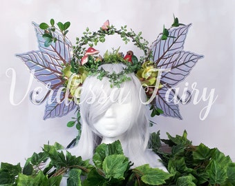 Mother Nature crown. Mother Earth goddess headdress. Forest Fairy Queen wings headdress.  Forest Spirit headdress.