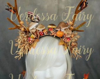 Deer Antler Headpiece: Autumn Fairy Woodland Forest Crown.