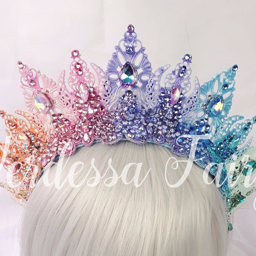 Pastel Rainbow Crown Tiara. Metal Lace Filigree Crown. Rainbow Etsy
