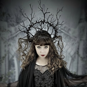 Gothic black branch halo headpiece. Forest witch / Evil Queen crown. Halloween costume headpiece.