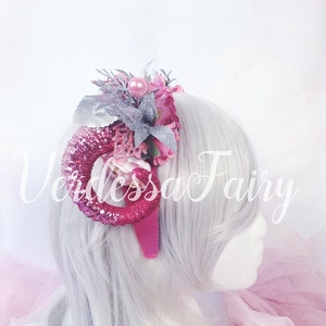Pink horns headpiece. Mini Ram Horns headpiece silver and candy pink, Pink fantasy headpiece, woodland fairy headpiece, rave headpiece..