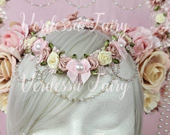 Vintage Pink Coquette Halo Headpiece. Pink Lace Halo  display picture 1