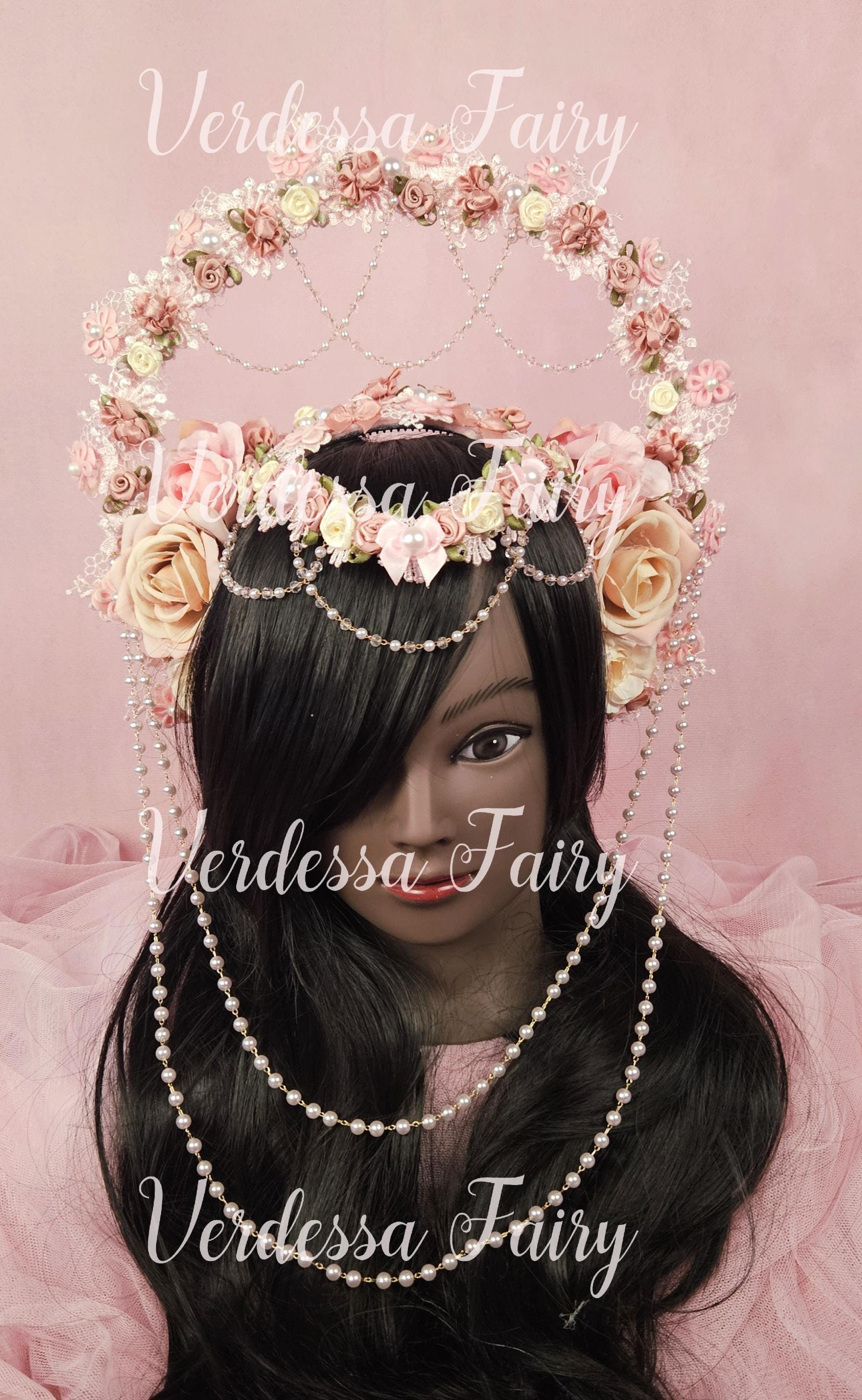 Vintage lace headpiece halo piece Tiara Halo Style Fascinator in Black and White with Vintage  main image 4