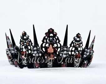 Gothic Bride Spiked Crown: Black & Burgundy Red Tiara. Vampire crown.