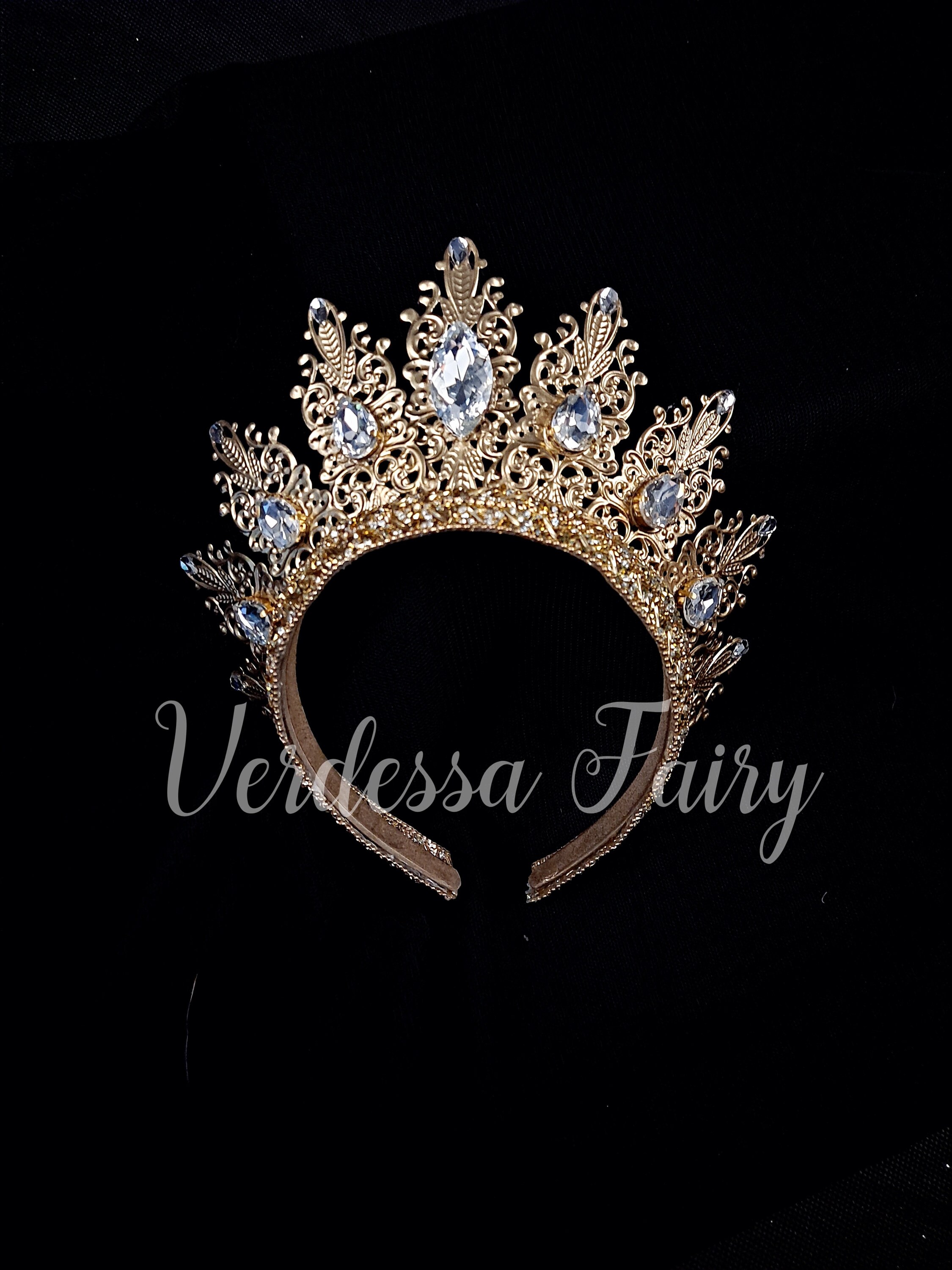 Women\'s Glass Rhinestone Gold Toned Filigree Tiara Crown Czech clear glass rhinestone gold tone tiara crown ball  main image 3