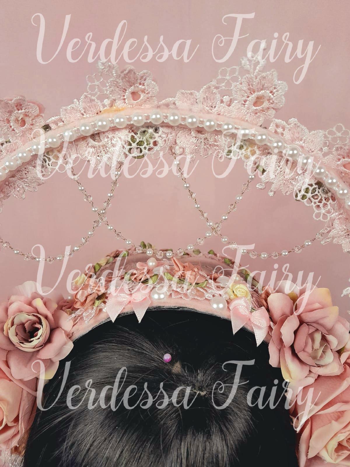 Vintage Pink Coquette Halo Headpiece. Pink Lace Halo  display picture 3