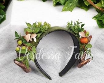 Mini Ram Horns Headpiece, Forest Fairy Costume, Acorn & Leaf Headband