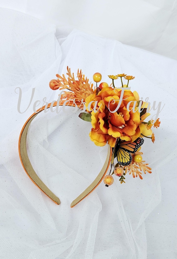 Orange Flower Fascinator Headband. Orange Floral Headpiece  display picture 1