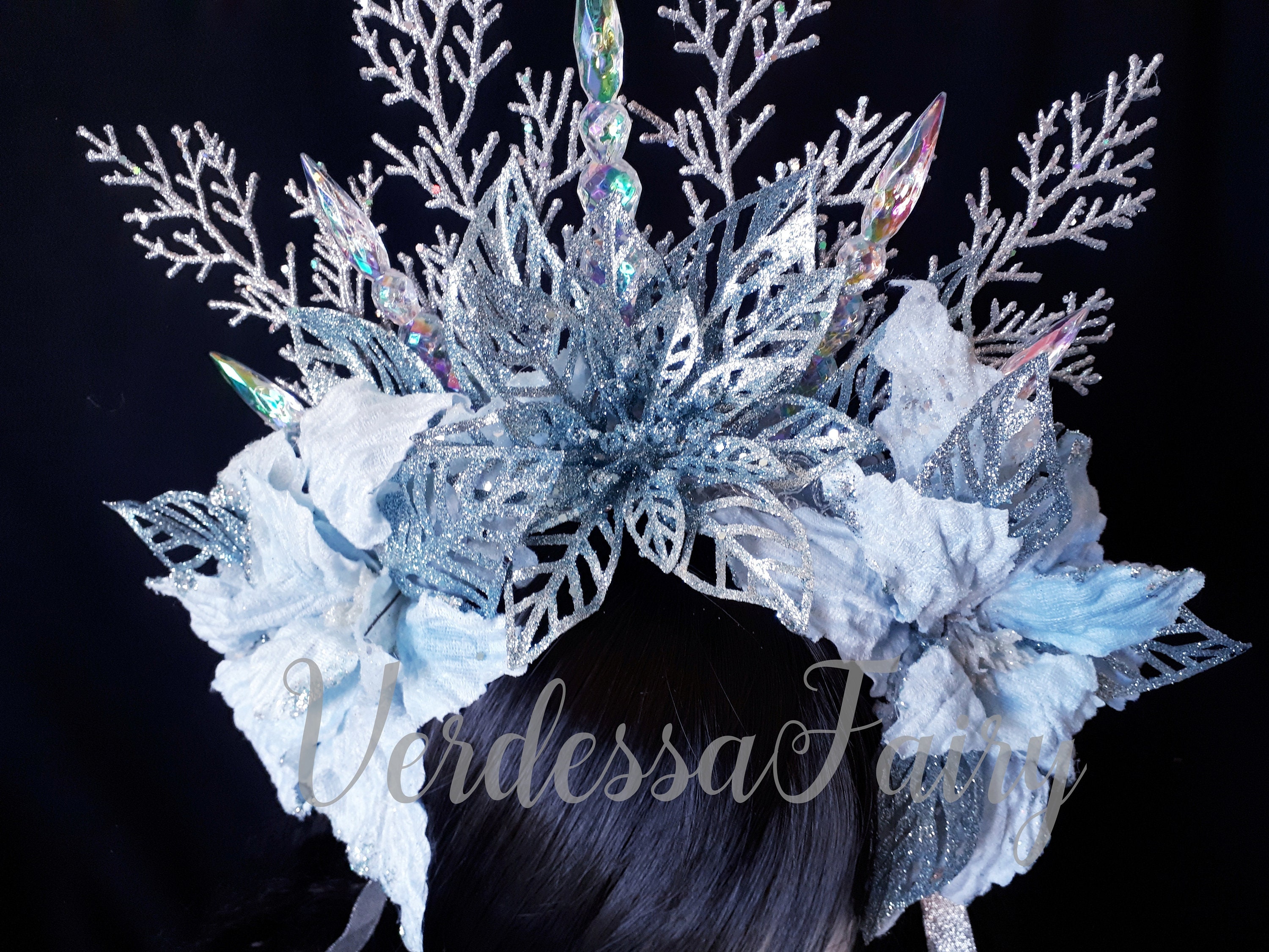 Ice Queen Crown Snow Queen headpiece. Silver and blue Ice Etsy
