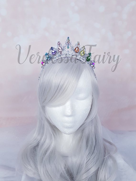 Silver and Rainbow Crown Tiara. Metal Lace Filigree Crown  display picture 1