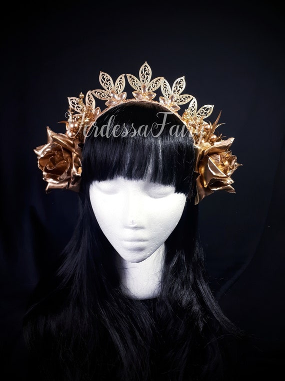 Gold Grecian goddess headpiece. Golden Queen headband tiara. Gold