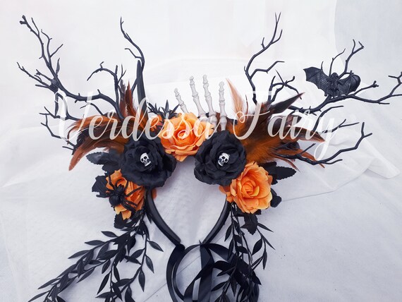 IYOU Halloween Stirnband Mit Fledermausflügeln – Orange-schwarzes Día De Los Muertos Haarband Für Damen, Party & Cosplay