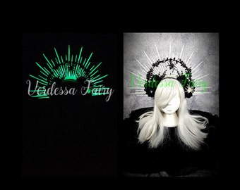 Glow in the dark Halloween headdress.  Spider Halloween headpiece. Spiked zip tie headpiece.