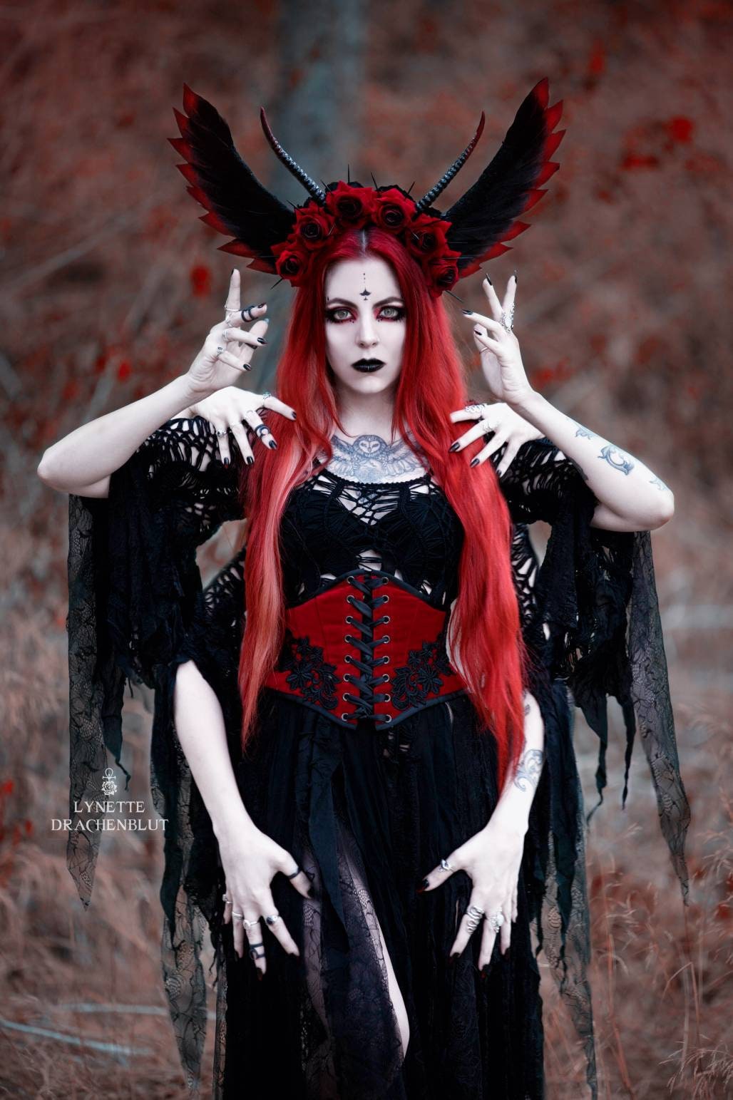 Black Gothic wings headdress spikes and horns. Dark Angel | Etsy