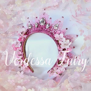 Barbie pink blossom crown. Pink metal lace crown. Pink ombre crown. Candy pink tiara. Pink hen&#39;s party headpiece.