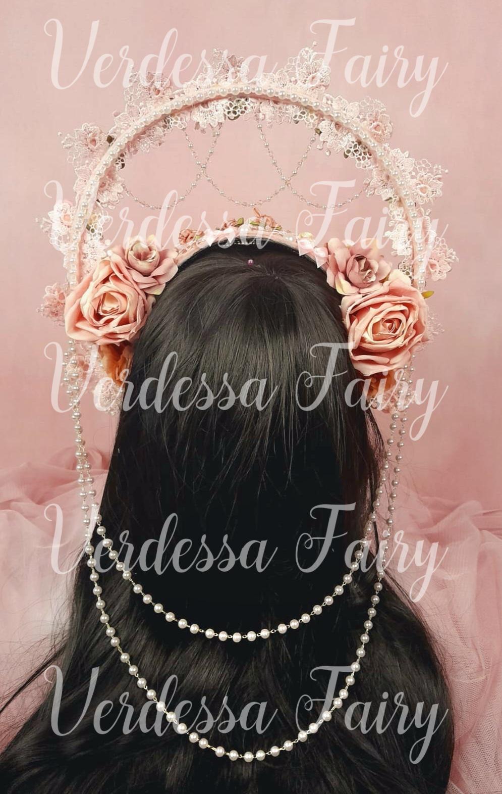 Vintage lace headpiece halo piece Ivory Lace & Pearl Headpiece + Veil - Etsy main image 2