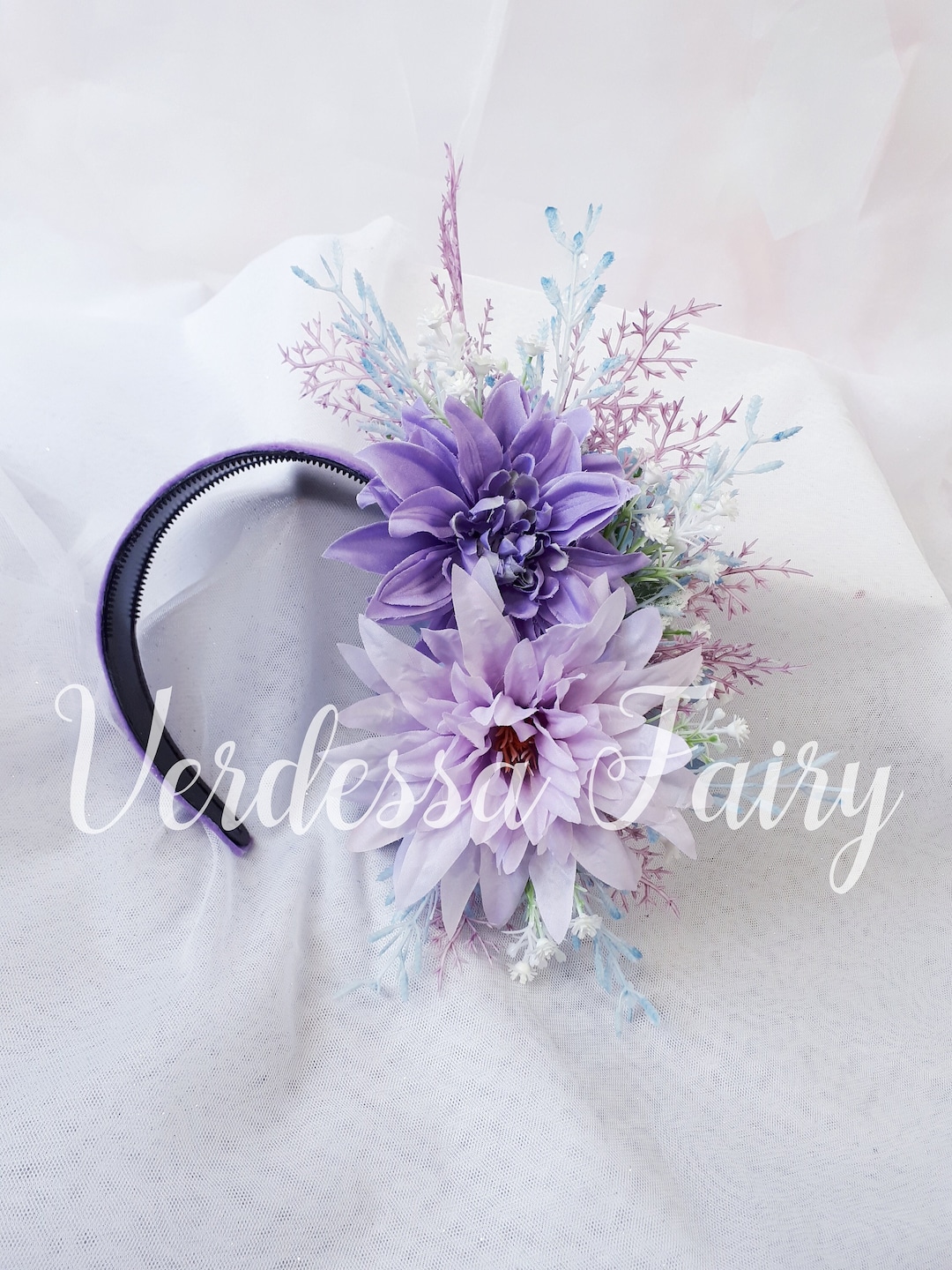 Purple and Blue Dahlia Flower Crown Fascinator. Flower Etsy
