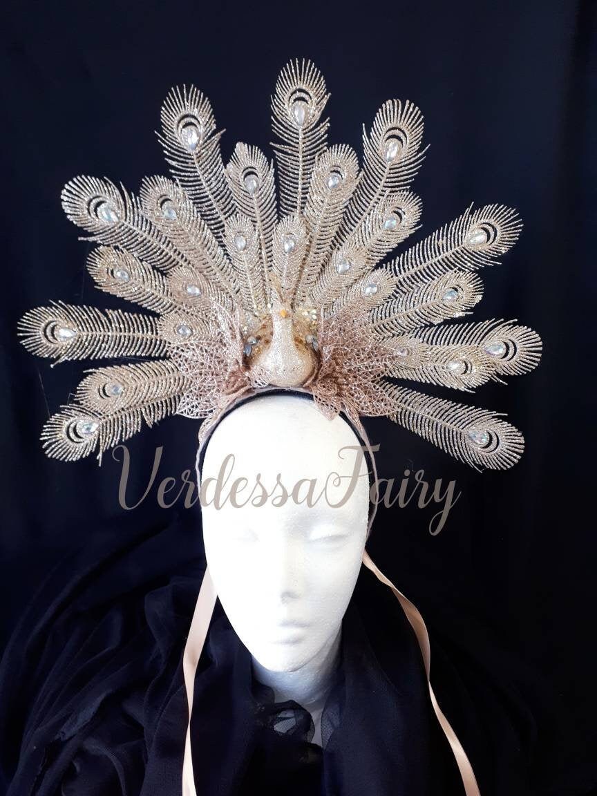 Champagne Gold Peacock Feather Goddess 