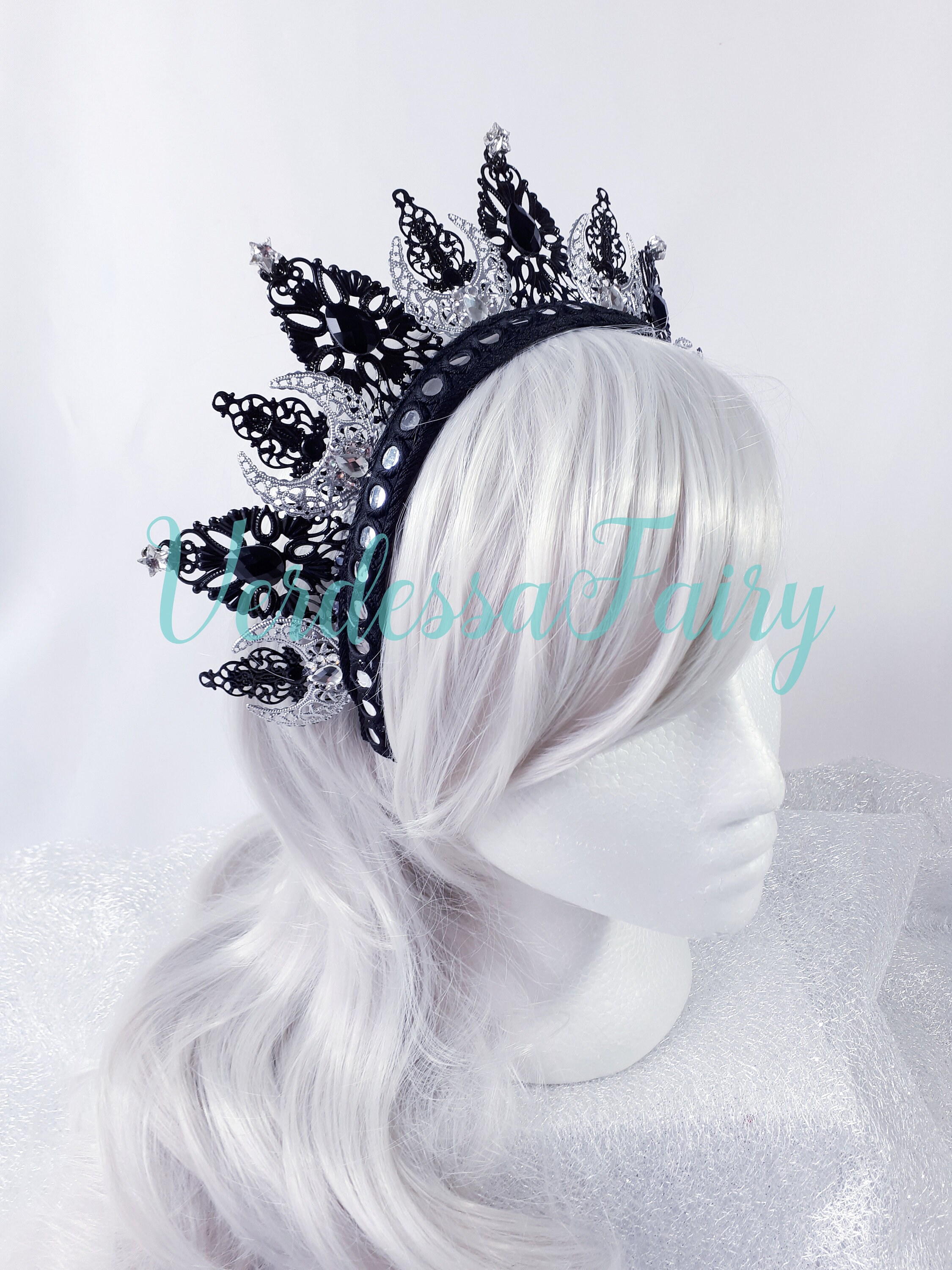 Moon Goddess Crown. Stars and Moon Tiara. Gothic Black and Moon Goddess Crown. Stars and Moon Tiara. Gothic Black and