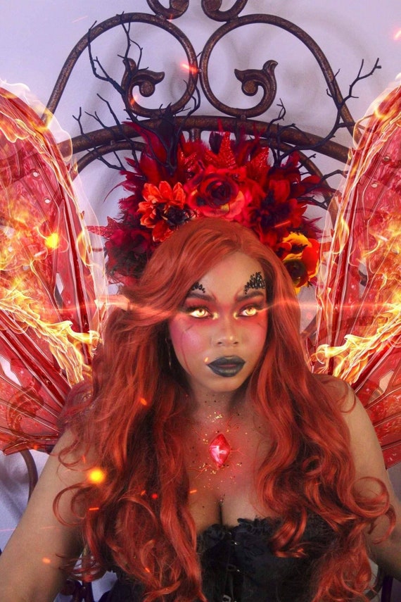 Fire Goddess Headdress: Red & Black Branch Crown - Gothic Fairy Cosplay