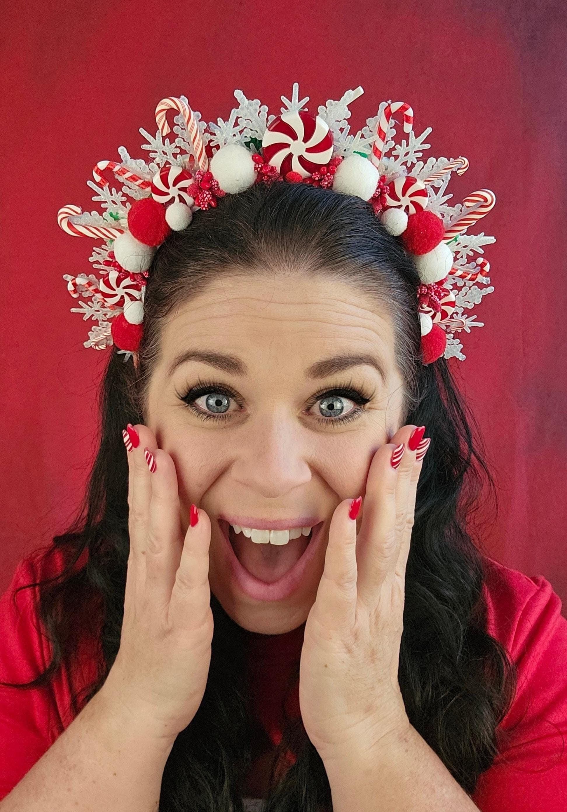 Christmas Headband, Ugly Sweater Party Headpiece, Custom Gift, Peppermint Candy Gingerbread Cookie Headdress, Peppermint Christmas Headband  main image 4