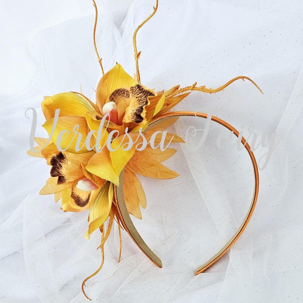 Orange flower fascinator headband.  Orange floral headpiece. Autumn fairy crown. Harmony Day headband