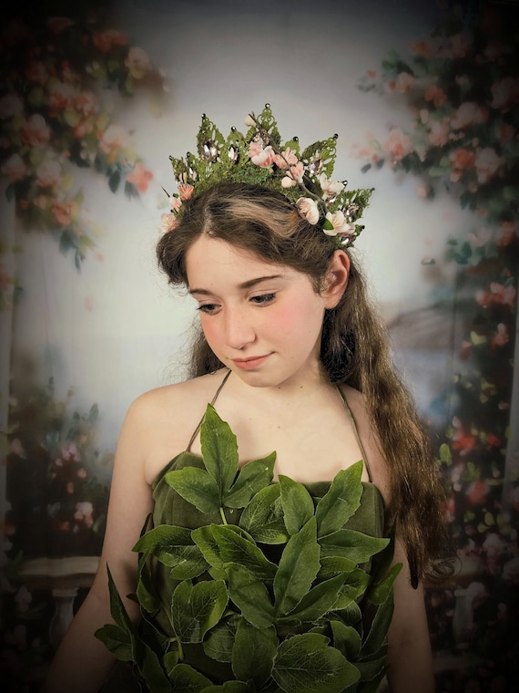 Green Fairy Crown With Pink Blossom. Mother Nature Spring