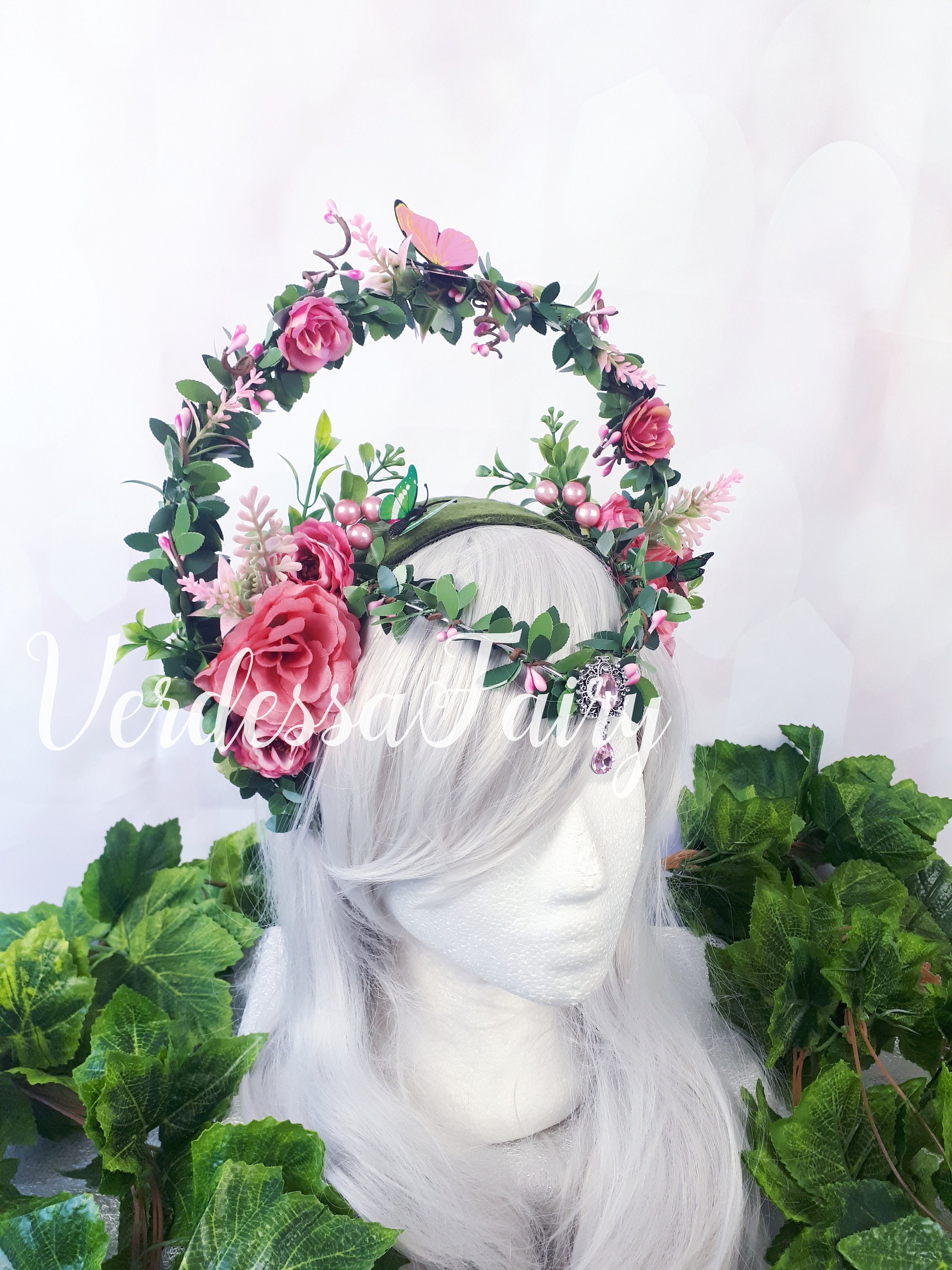 Pink Fairy Flower Headpiece. Pink Spring Goddess Halo  display picture 1