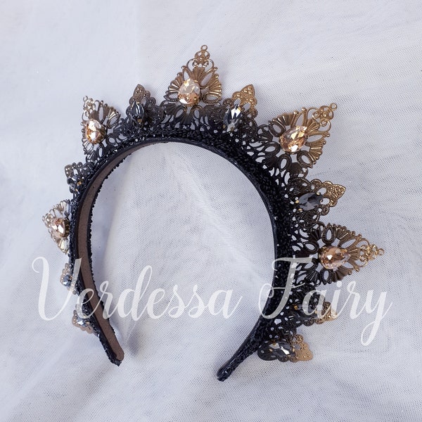 Black Filigree Queen Crown Headband Adult