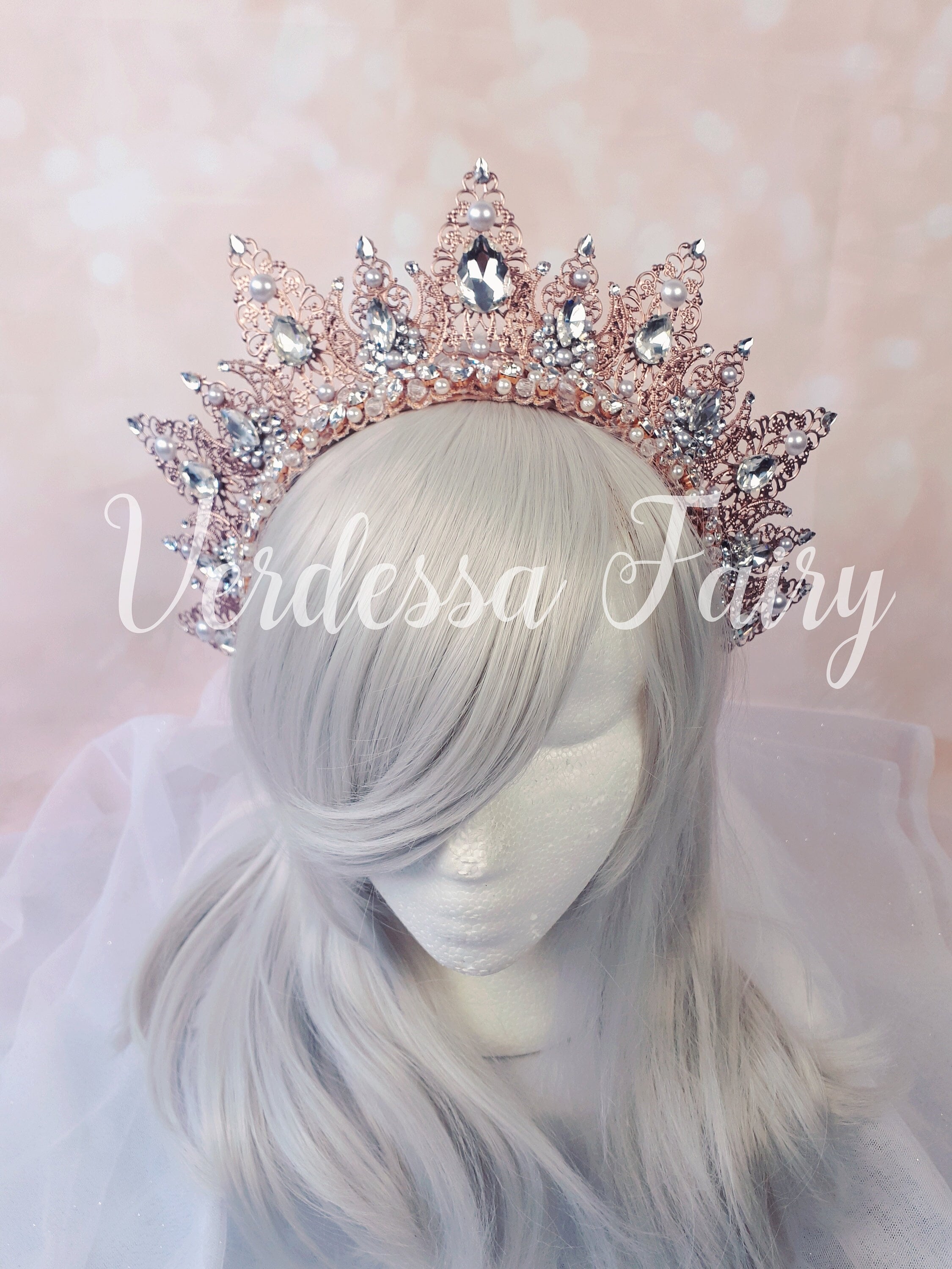 Custom Crown Deposit - Filigree Silver Flower Crown with Veil