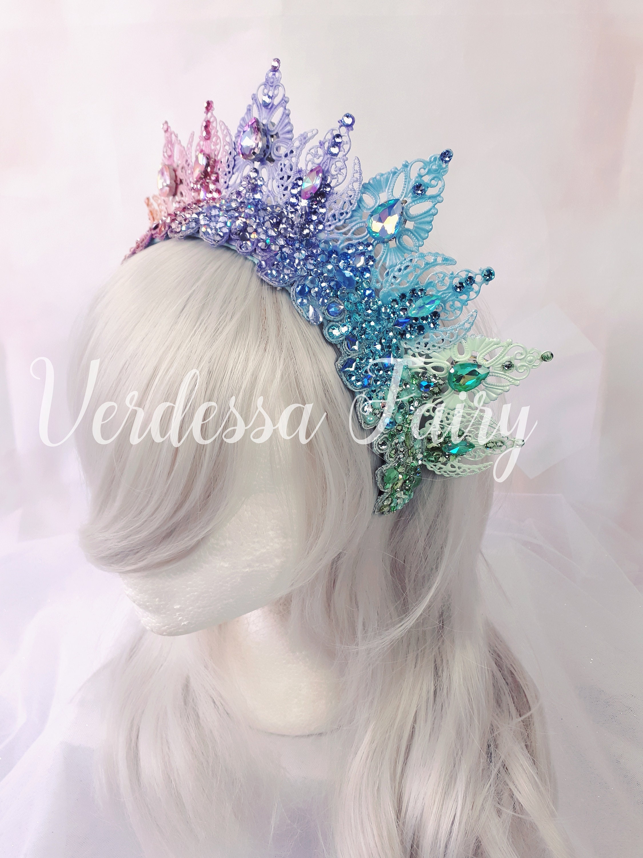 Pastel Rainbow Crown Tiara. Metal Lace Filigree Crown Pastel Rainbow Crown Tiara. Metal Lace Filigree Crown