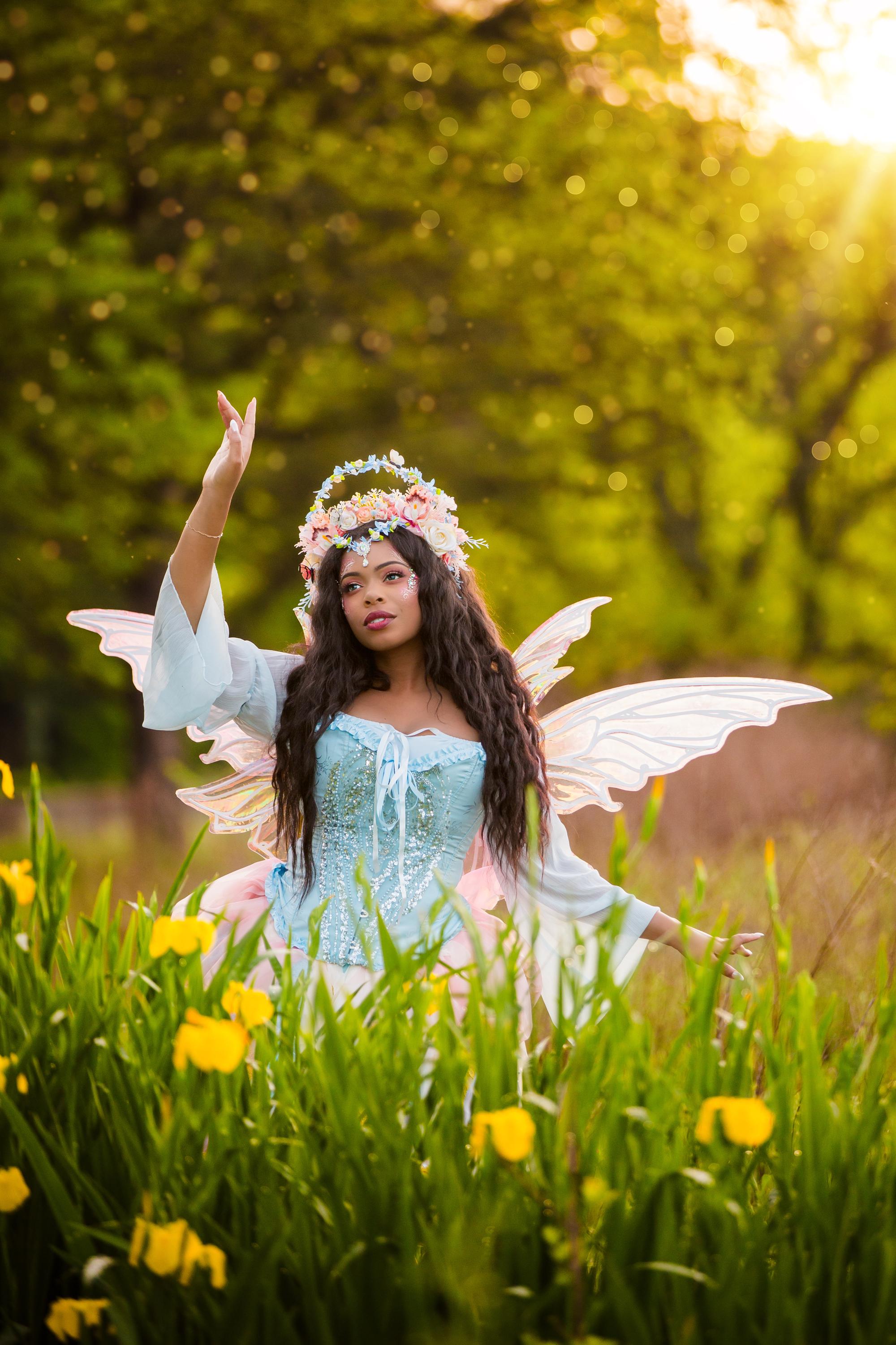 Fairy Flower Crown: Peach, Cream & Blue Garden Fairy Halo
