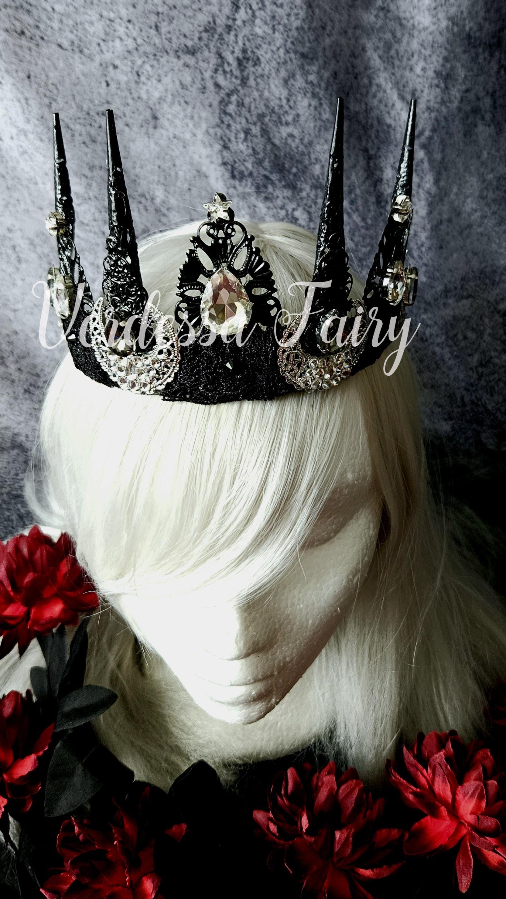 Black Crescent Moon Filigree Tiara Hair Crown Monarque — Crescent Moon tiara main image 4