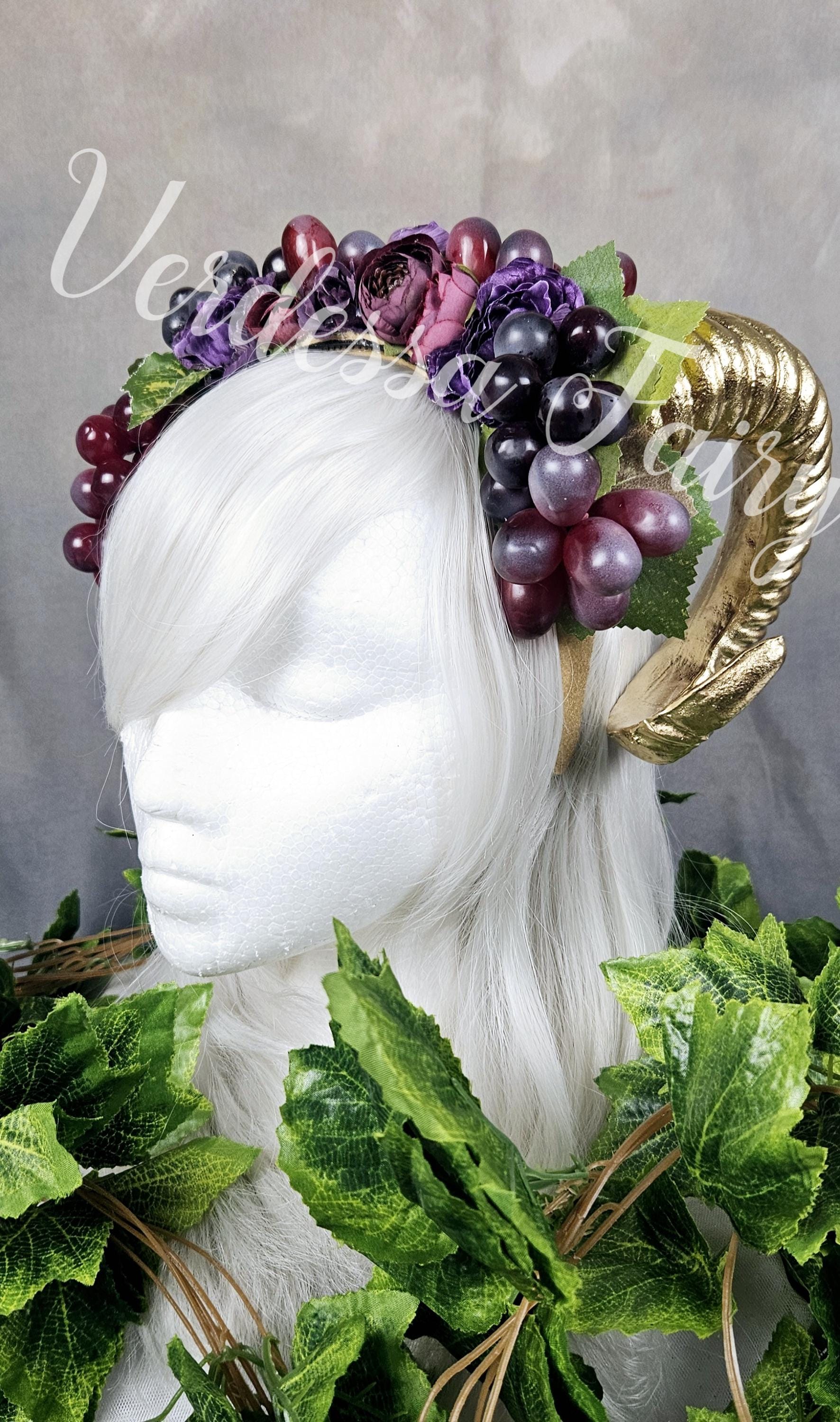 Flower Dionysus headdress Gold Ram Horns Headdress: Dionysus Goddess Crown With Grapes  main image 4