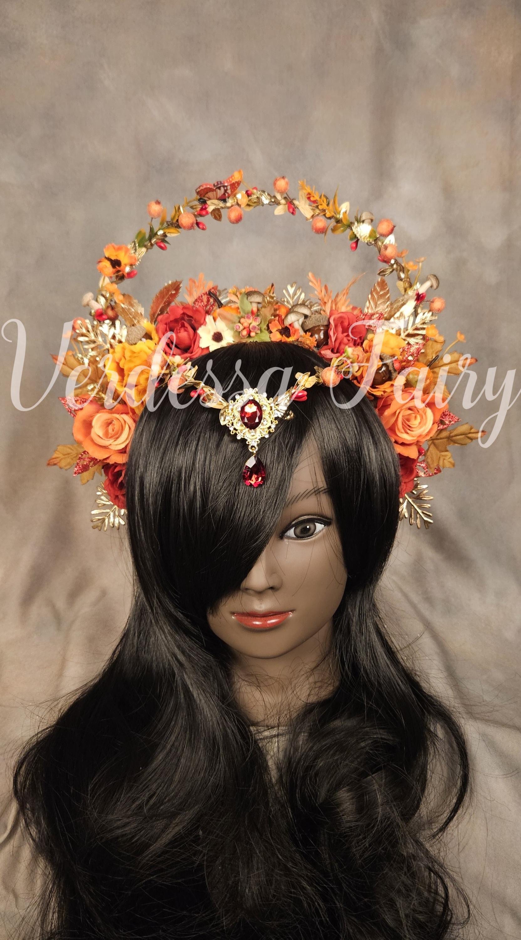 SOLDHandmade Flower Leaf Fall Crown Headband Tiara Orange Dried Flower Headband,bridesmaid Flower Crown,rustic  main image 3