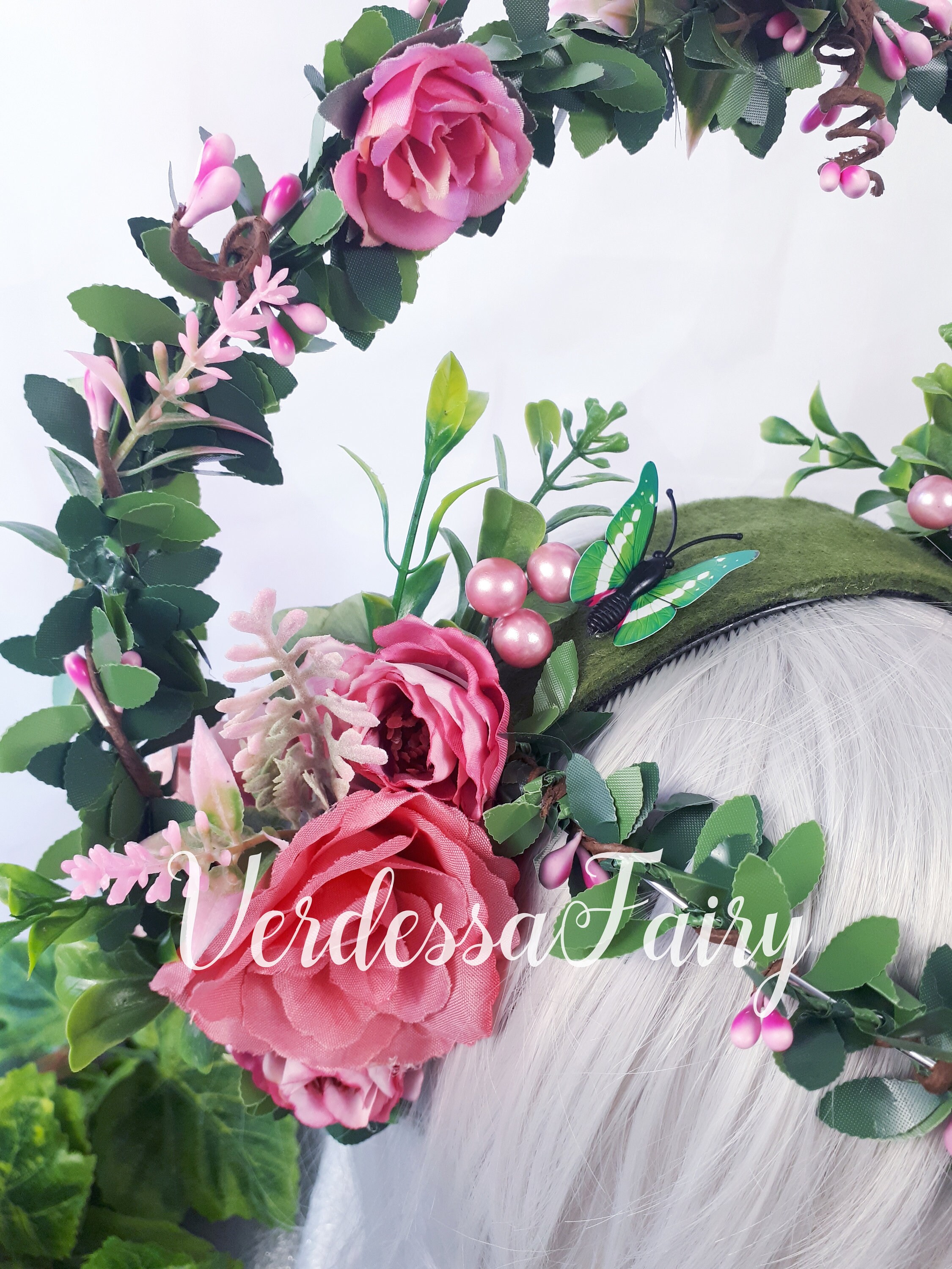 Garden Goddess Pink Rose Wreath Halo Headpiece Golden Celestial Halo Crown Rose Goddess Bridal Festival  main image 3