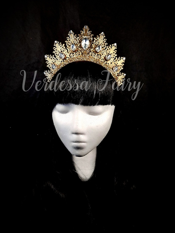 Women\'s Glass Rhinestone Gold Toned Filigree Tiara Crown Accessories | Womens Marquise Glass Rhinestone Gold Toned  main image 3